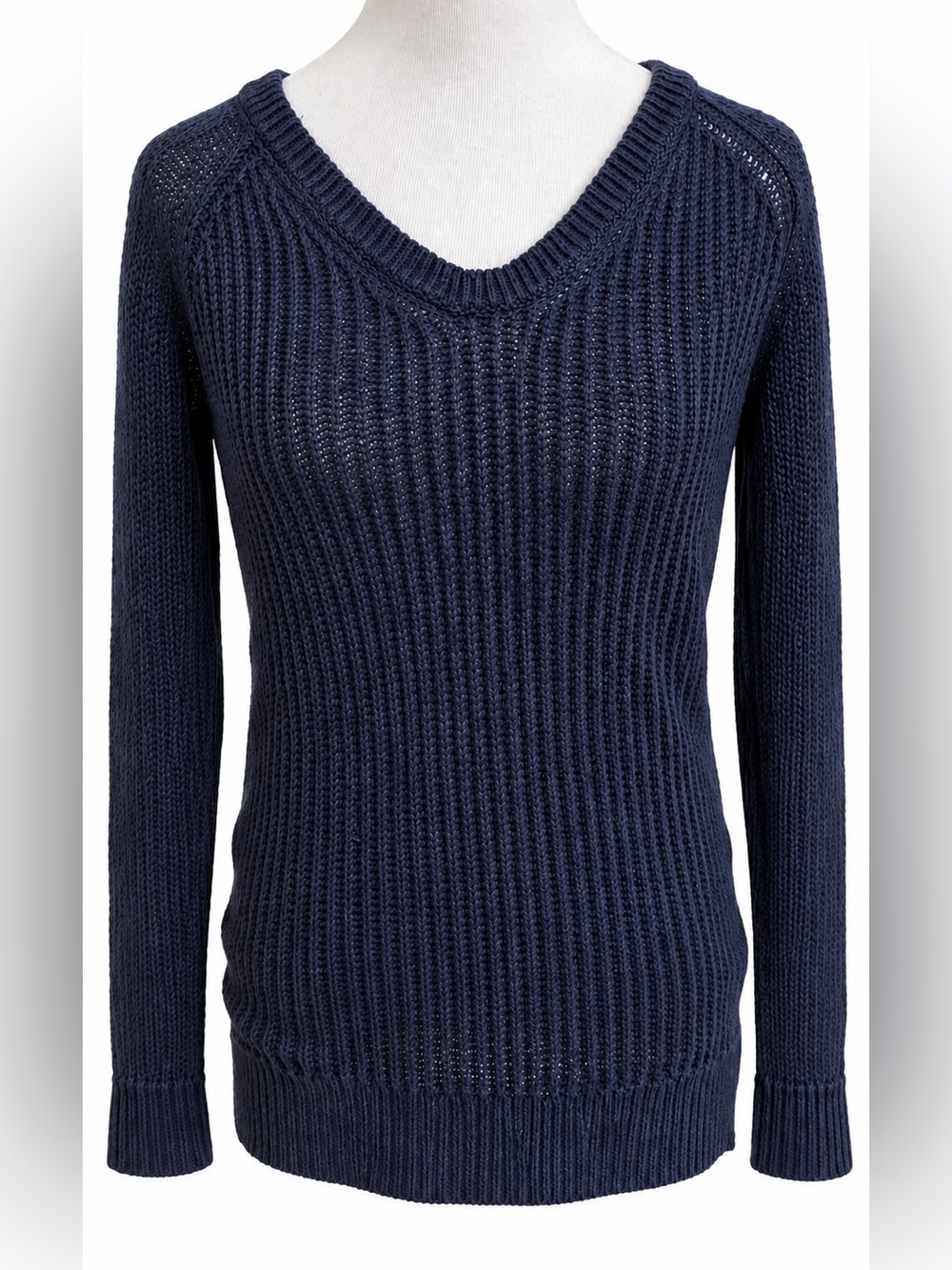 LOFT Navy Ribbed V-Neck Sweater Medium